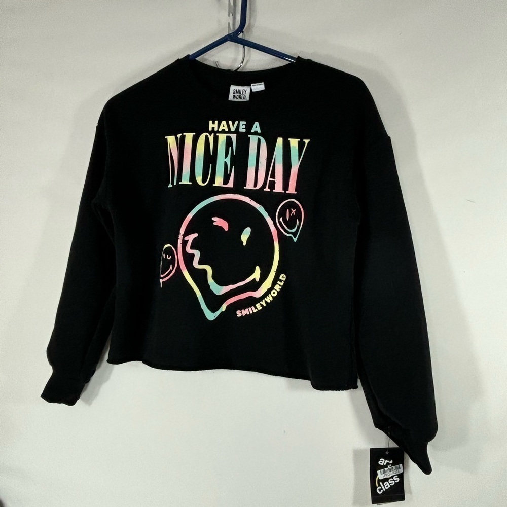 Smiley World Black Sweatshirt .Large 10-12 Girl